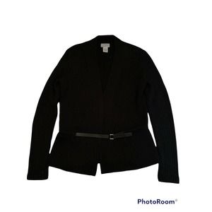 ANN TAYLOR LOFT Black Long Sleeve Knit Cardigan With Belt Size Small EUC
